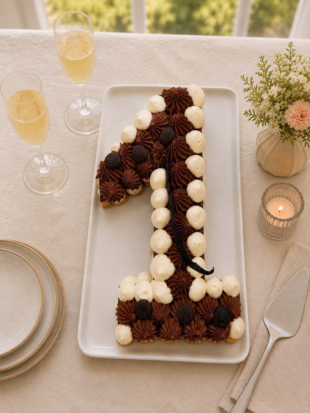 Number cake vanille chocolat noir avec décor