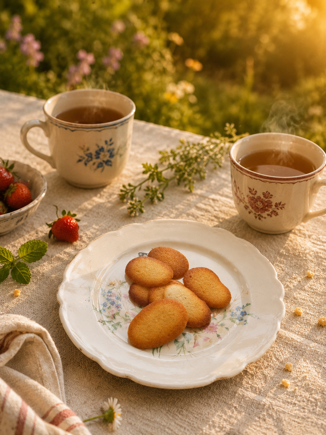 Langues de chat faites main servies avec un thé glacé d'été, biscuiterie artisanale à Antony