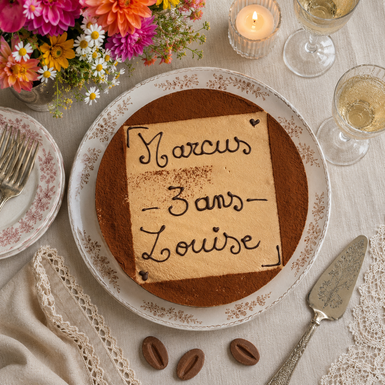 Entremets trois chocolats avec message personnalisé